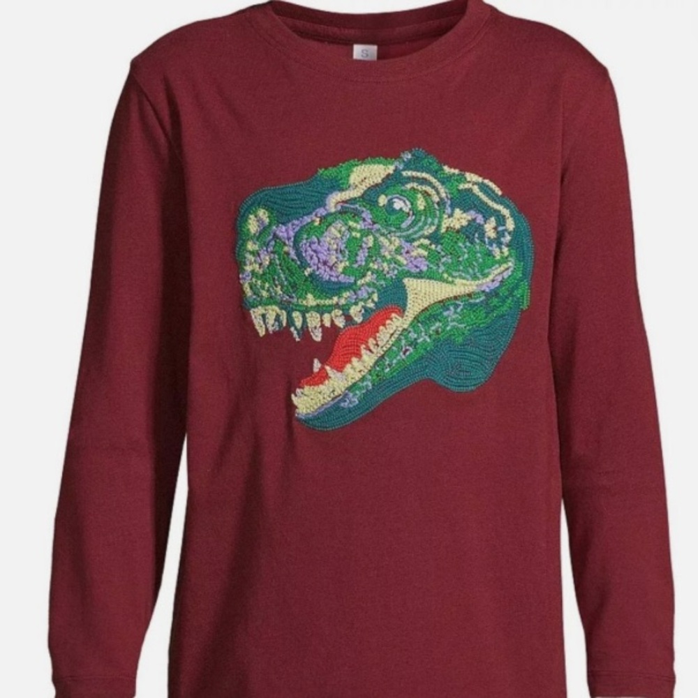 Lands' End Maroon Dinosaur Graphic Tee